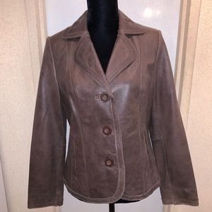 Sigrid Olsen Brown Leather Jacket Size M Medium